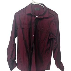 INC Men's Burgundy Button-Up Shirt size medium